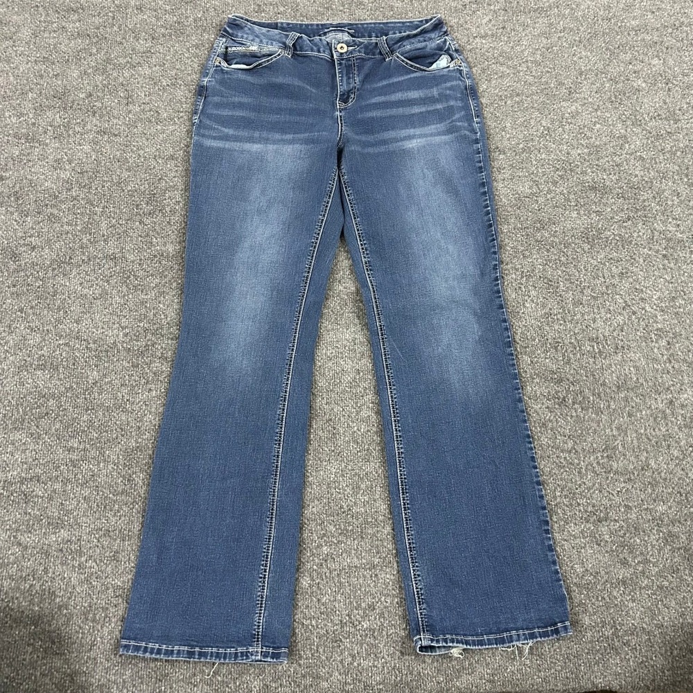 Maurices Jeans Womens Size 13/14 Medium Wash Viscose Bootcut Flap Pocket Denim